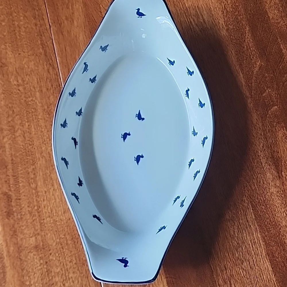 Vintage Shafford Blue Ducks Fine Porcelain Oval Baking Dish 12.5